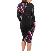 Traditional Art Hawaiian Kakau Tattoos Family Matching Long Sleeve Bodycon Dress and Hawaiian Shirt Pink Color LT03 - Polynesian Pride