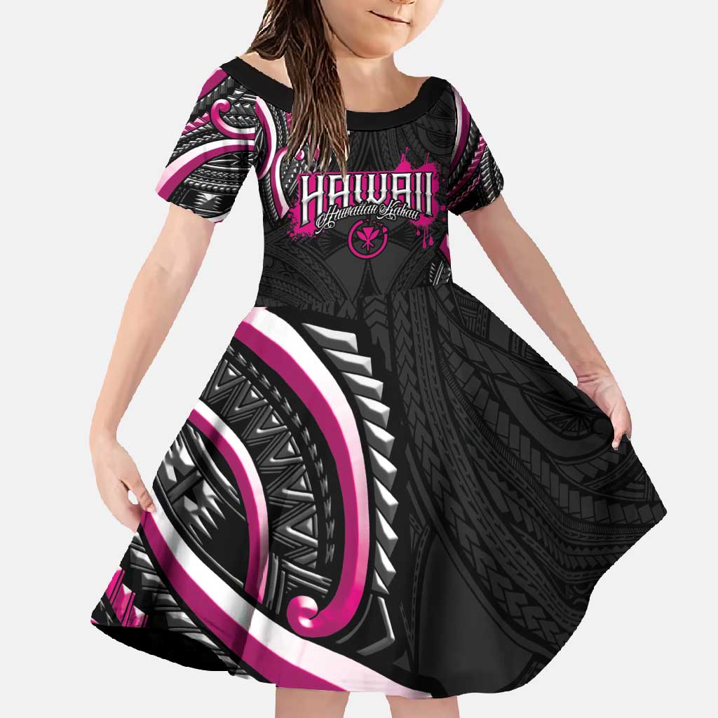 Traditional Art Hawaiian Kakau Tattoos Family Matching Mermaid Dress and Hawaiian Shirt Pink Color LT03 Daughter's Dress Pink - Polynesian Pride