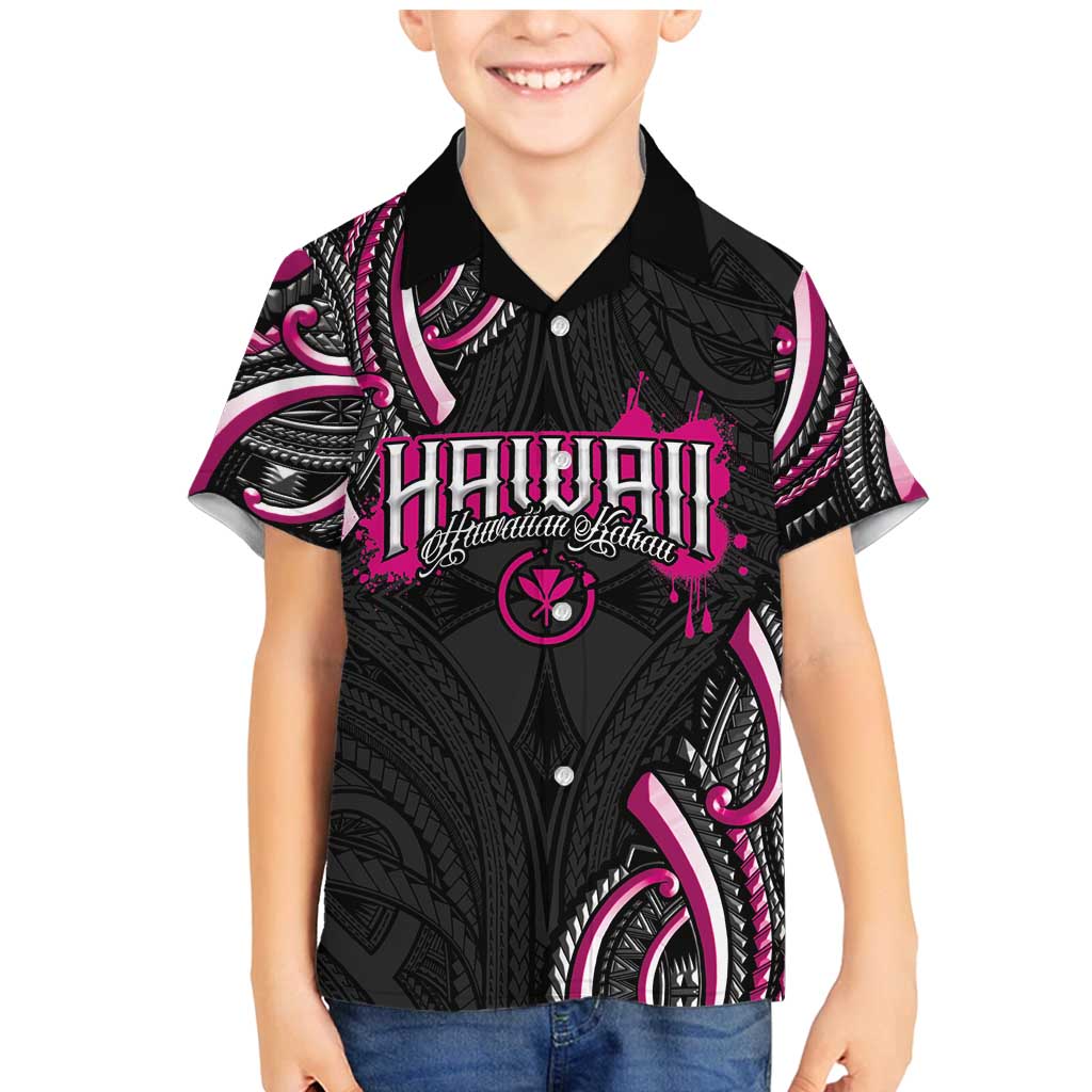 Traditional Art Hawaiian Kakau Tattoos Family Matching Mermaid Dress and Hawaiian Shirt Pink Color LT03 Son's Shirt Pink - Polynesian Pride