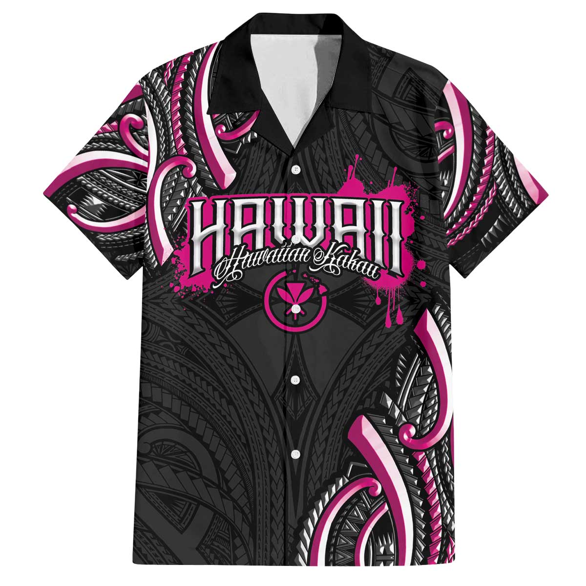 Traditional Art Hawaiian Kakau Tattoos Family Matching Off The Shoulder Long Sleeve Dress and Hawaiian Shirt Pink Color LT03 Dad's Shirt - Short Sleeve Pink - Polynesian Pride