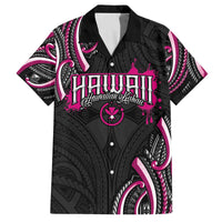 Traditional Art Hawaiian Kakau Tattoos Family Matching Off The Shoulder Long Sleeve Dress and Hawaiian Shirt Pink Color LT03 Dad's Shirt - Short Sleeve Pink - Polynesian Pride