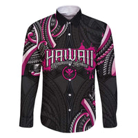 Traditional Art Hawaiian Kakau Tattoos Family Matching Off The Shoulder Long Sleeve Dress and Hawaiian Shirt Pink Color LT03 Dad's Shirt - Long Sleeve Pink - Polynesian Pride