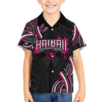 Traditional Art Hawaiian Kakau Tattoos Family Matching Off The Shoulder Long Sleeve Dress and Hawaiian Shirt Pink Color LT03 Son's Shirt Pink - Polynesian Pride