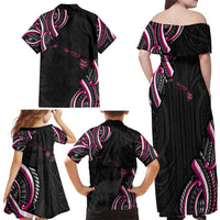 Traditional Art Hawaiian Kakau Tattoos Family Matching Off Shoulder Maxi Dress and Hawaiian Shirt Pink Color LT03 - Polynesian Pride