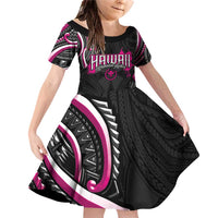 Traditional Art Hawaiian Kakau Tattoos Family Matching Off Shoulder Short Dress and Hawaiian Shirt Pink Color LT03 Daughter's Dress Pink - Polynesian Pride