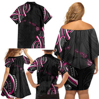 Traditional Art Hawaiian Kakau Tattoos Family Matching Off Shoulder Short Dress and Hawaiian Shirt Pink Color LT03 - Polynesian Pride