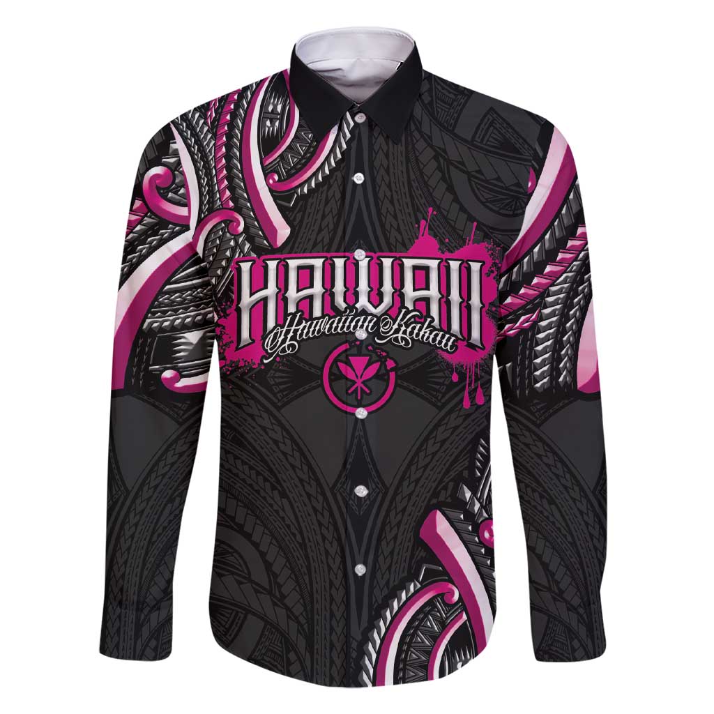 Traditional Art Hawaiian Kakau Tattoos Family Matching Short Sleeve Bodycon Dress and Hawaiian Shirt Pink Color LT03 Dad's Shirt - Long Sleeve Pink - Polynesian Pride