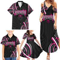 Traditional Art Hawaiian Kakau Tattoos Family Matching Summer Maxi Dress and Hawaiian Shirt Pink Color LT03 - Polynesian Pride