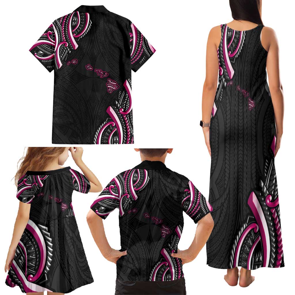 Traditional Art Hawaiian Kakau Tattoos Family Matching Tank Maxi Dress and Hawaiian Shirt Pink Color LT03 - Polynesian Pride