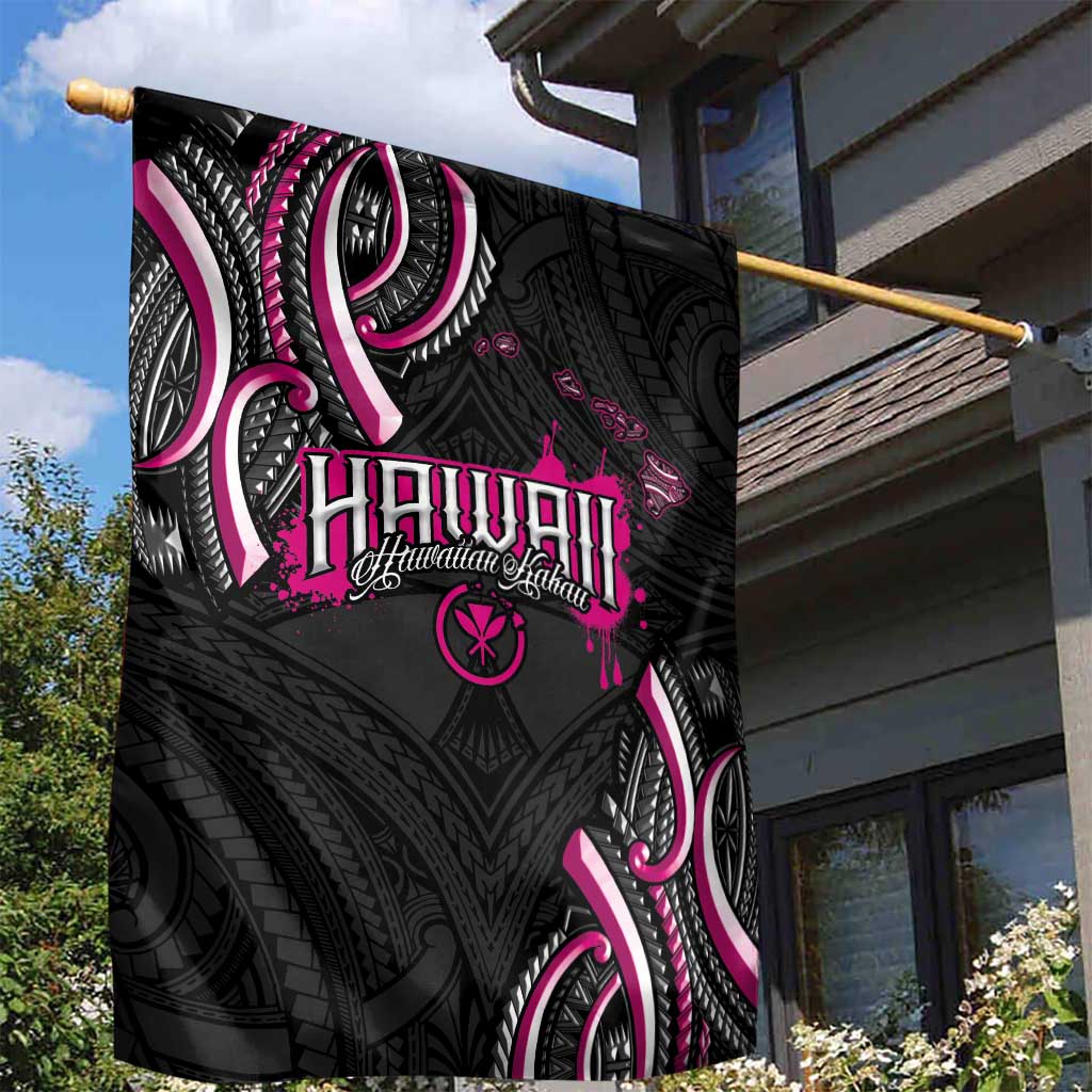 Traditional Art Hawaiian Kakau Tattoos Garden Flag Pink Color - Polynesian Pride