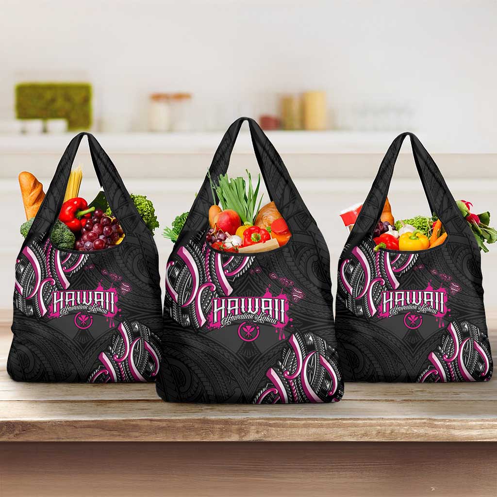 Traditional Art Hawaiian Kakau Tattoos Grocery Bag Pink Color - Polynesian Pride
