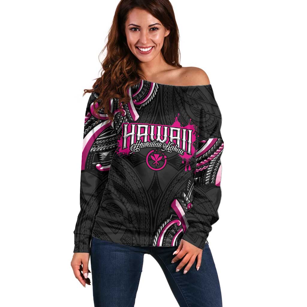 Traditional Art Hawaiian Kakau Tattoos Off Shoulder Sweater Pink Color LT03 Women Pink - Polynesian Pride