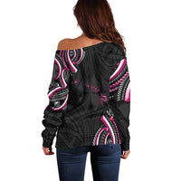 Traditional Art Hawaiian Kakau Tattoos Off Shoulder Sweater Pink Color LT03 - Polynesian Pride
