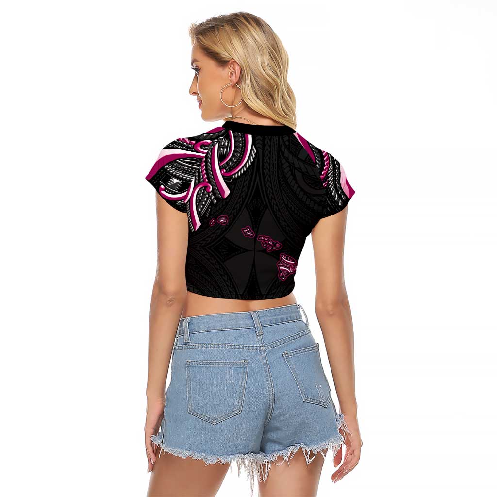 Traditional Art Hawaiian Kakau Tattoos Raglan Cropped T Shirt Pink Color - Polynesian Pride