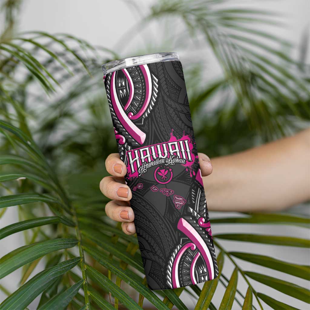 Traditional Art Hawaiian Kakau Tattoos Skinny Tumbler Pink Color - Polynesian Pride