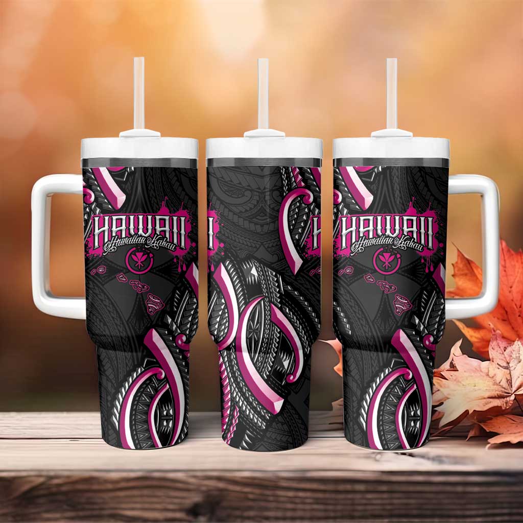 Traditional Art Hawaiian Kakau Tattoos Tumbler With Handle Pink Color - Polynesian Pride