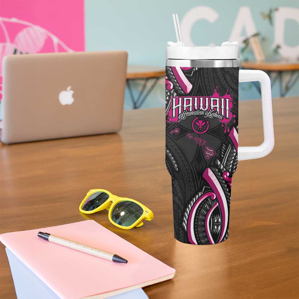 Traditional Art Hawaiian Kakau Tattoos Tumbler With Handle Pink Color - Polynesian Pride