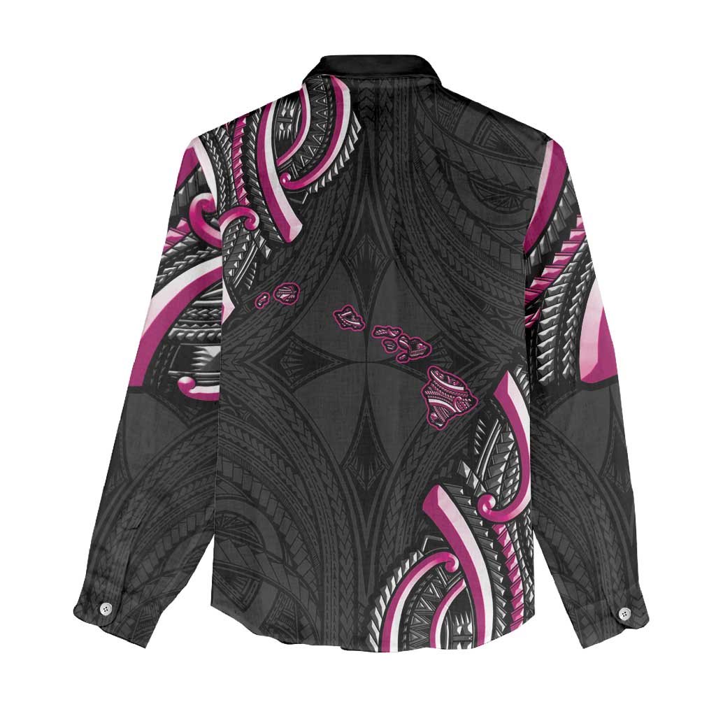 Traditional Art Hawaiian Kakau Tattoos Women Casual Shirt Pink Color - Polynesian Pride
