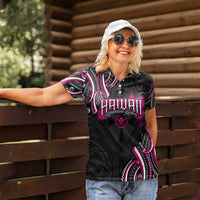 Traditional Art Hawaiian Kakau Tattoos Women Polo Shirt Pink Color - Polynesian Pride