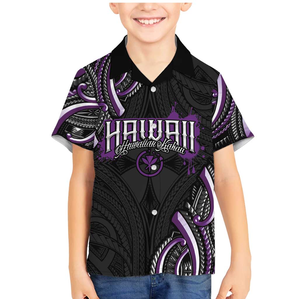 Traditional Art Hawaiian Kakau Tattoos Family Matching Mermaid Dress and Hawaiian Shirt Purple Color LT03 Son's Shirt Purple - Polynesian Pride