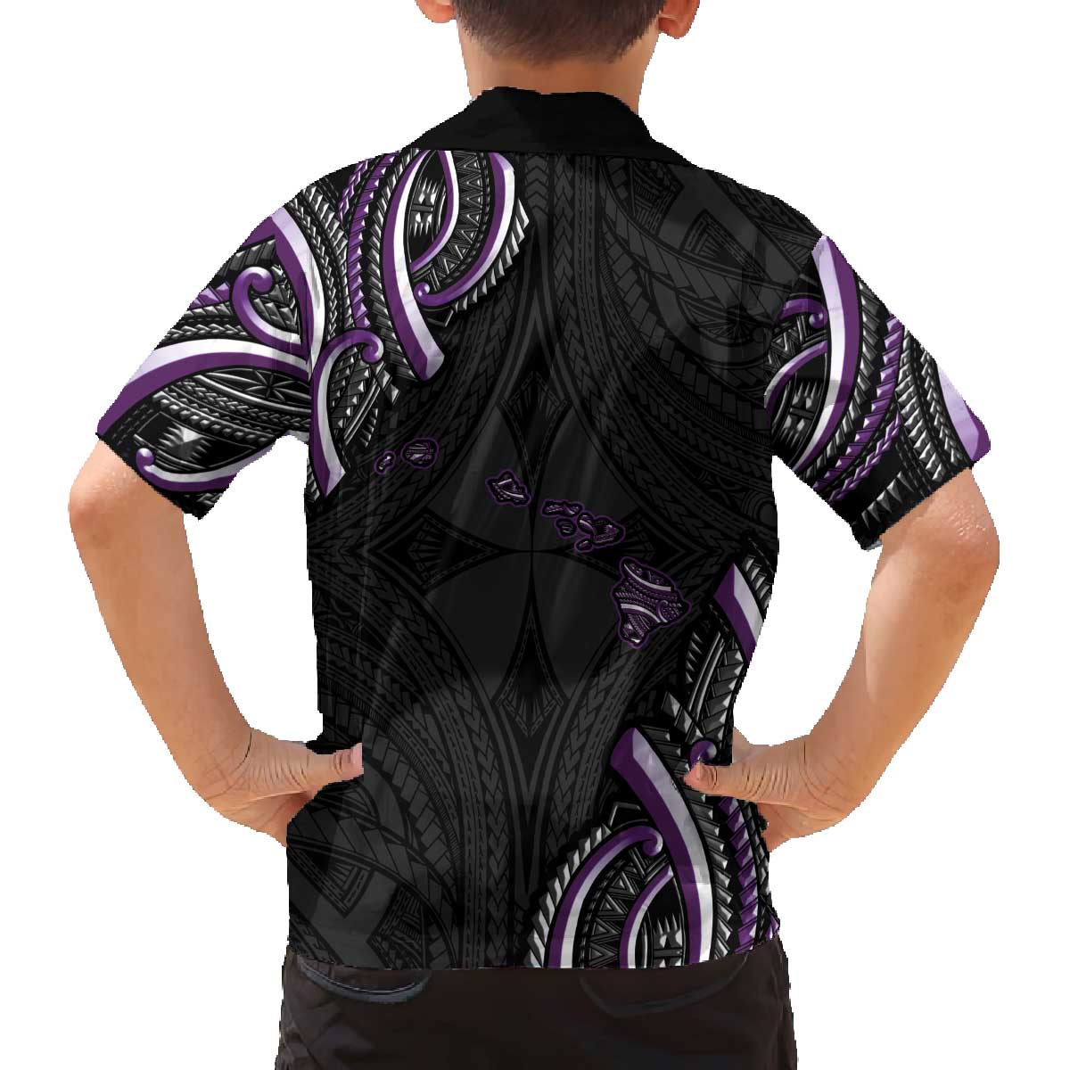 Traditional Art Hawaiian Kakau Tattoos Family Matching Off The Shoulder Long Sleeve Dress and Hawaiian Shirt Purple Color LT03 - Polynesian Pride