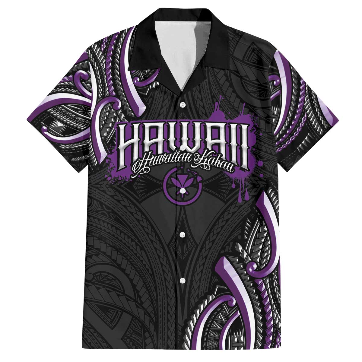 Traditional Art Hawaiian Kakau Tattoos Family Matching Off The Shoulder Long Sleeve Dress and Hawaiian Shirt Purple Color LT03 Dad's Shirt - Short Sleeve Purple - Polynesian Pride