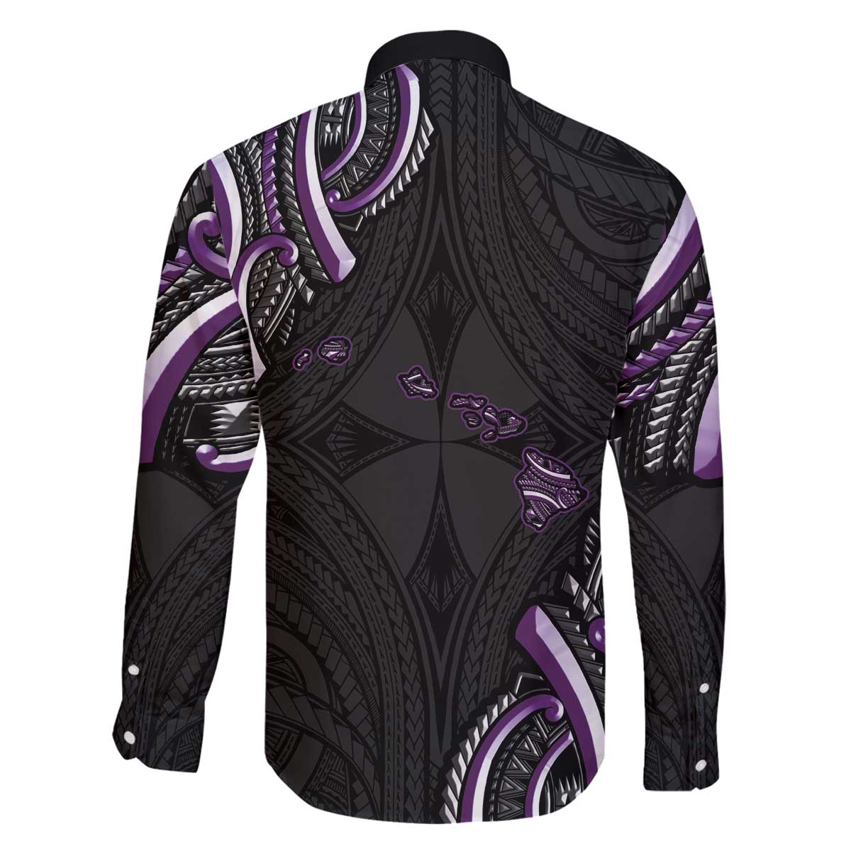 Traditional Art Hawaiian Kakau Tattoos Family Matching Off The Shoulder Long Sleeve Dress and Hawaiian Shirt Purple Color LT03 - Polynesian Pride