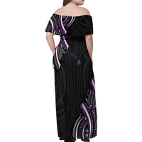 Traditional Art Hawaiian Kakau Tattoos Family Matching Off Shoulder Maxi Dress and Hawaiian Shirt Purple Color LT03 - Polynesian Pride