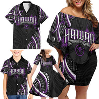 Traditional Art Hawaiian Kakau Tattoos Family Matching Off Shoulder Short Dress and Hawaiian Shirt Purple Color LT03 - Polynesian Pride