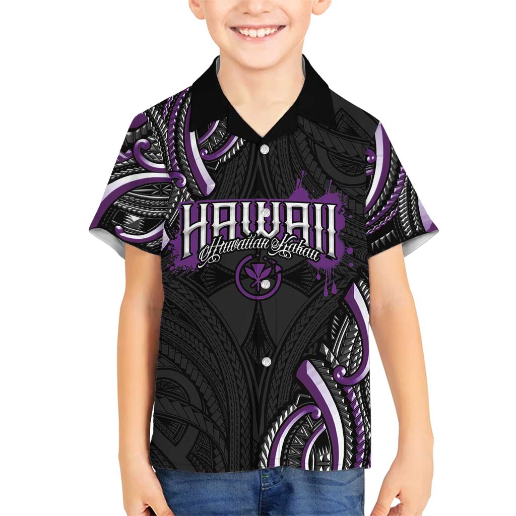 Traditional Art Hawaiian Kakau Tattoos Family Matching Off Shoulder Short Dress and Hawaiian Shirt Purple Color LT03 Son's Shirt Purple - Polynesian Pride