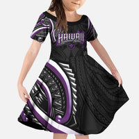 Traditional Art Hawaiian Kakau Tattoos Family Matching Puletasi and Hawaiian Shirt Purple Color LT03 Daughter's Dress Purple - Polynesian Pride