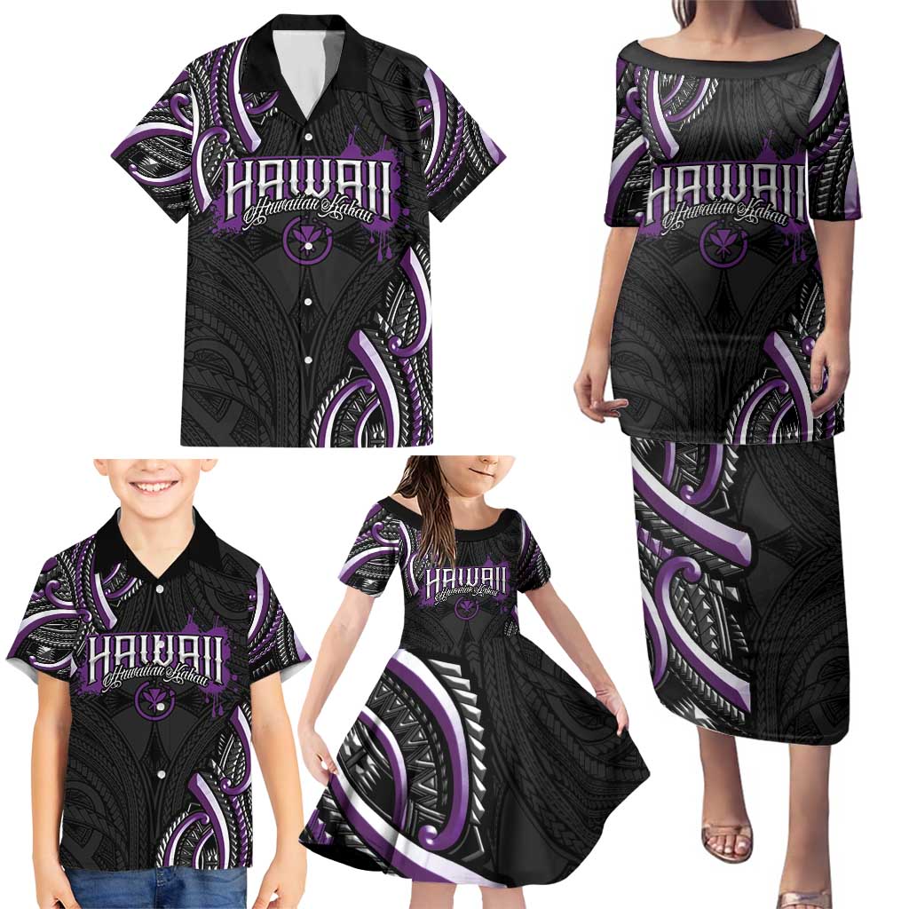 Traditional Art Hawaiian Kakau Tattoos Family Matching Puletasi and Hawaiian Shirt Purple Color LT03 - Polynesian Pride