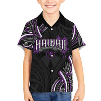 Traditional Art Hawaiian Kakau Tattoos Family Matching Puletasi and Hawaiian Shirt Purple Color LT03 Son's Shirt Purple - Polynesian Pride