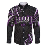 Traditional Art Hawaiian Kakau Tattoos Family Matching Short Sleeve Bodycon Dress and Hawaiian Shirt Purple Color LT03 Dad's Shirt - Long Sleeve Purple - Polynesian Pride