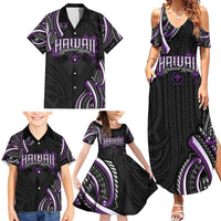 Traditional Art Hawaiian Kakau Tattoos Family Matching Summer Maxi Dress and Hawaiian Shirt Purple Color LT03 - Polynesian Pride