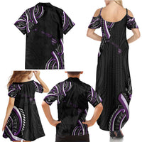 Traditional Art Hawaiian Kakau Tattoos Family Matching Summer Maxi Dress and Hawaiian Shirt Purple Color LT03 - Polynesian Pride