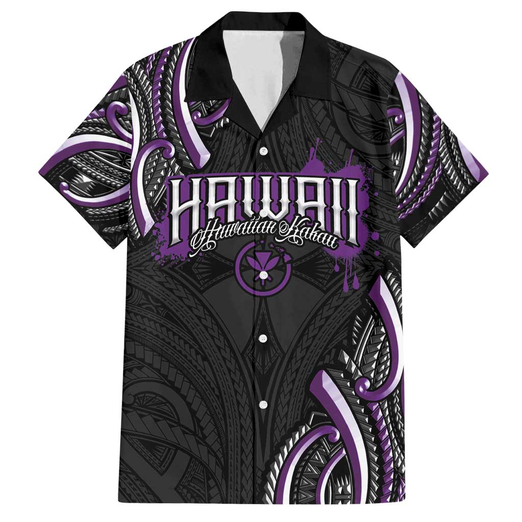 Traditional Art Hawaiian Kakau Tattoos Family Matching Summer Maxi Dress and Hawaiian Shirt Purple Color LT03 Dad's Shirt - Short Sleeve Purple - Polynesian Pride