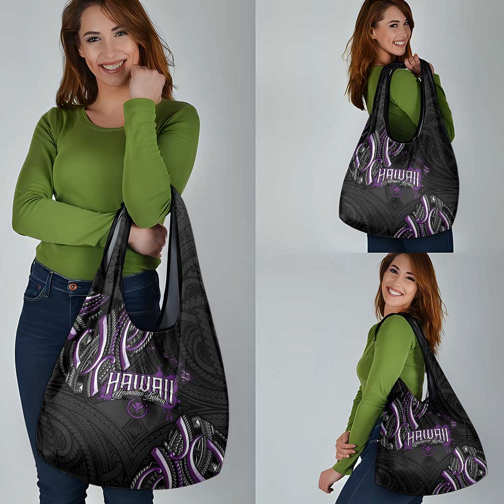 Traditional Art Hawaiian Kakau Tattoos Grocery Bag Purple Color - Polynesian Pride