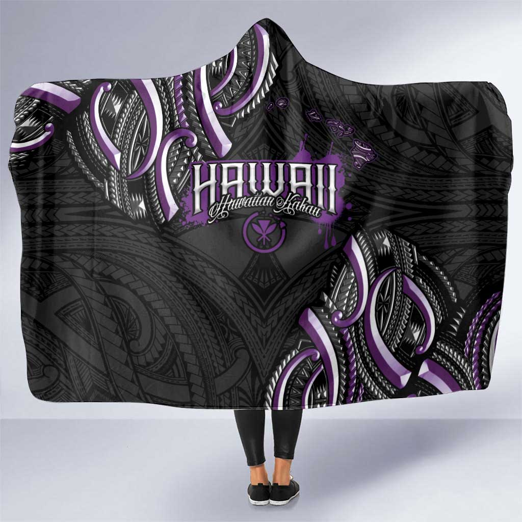 Traditional Art Hawaiian Kakau Tattoos Hooded Blanket Purple Color LT03 One Size Purple - Polynesian Pride