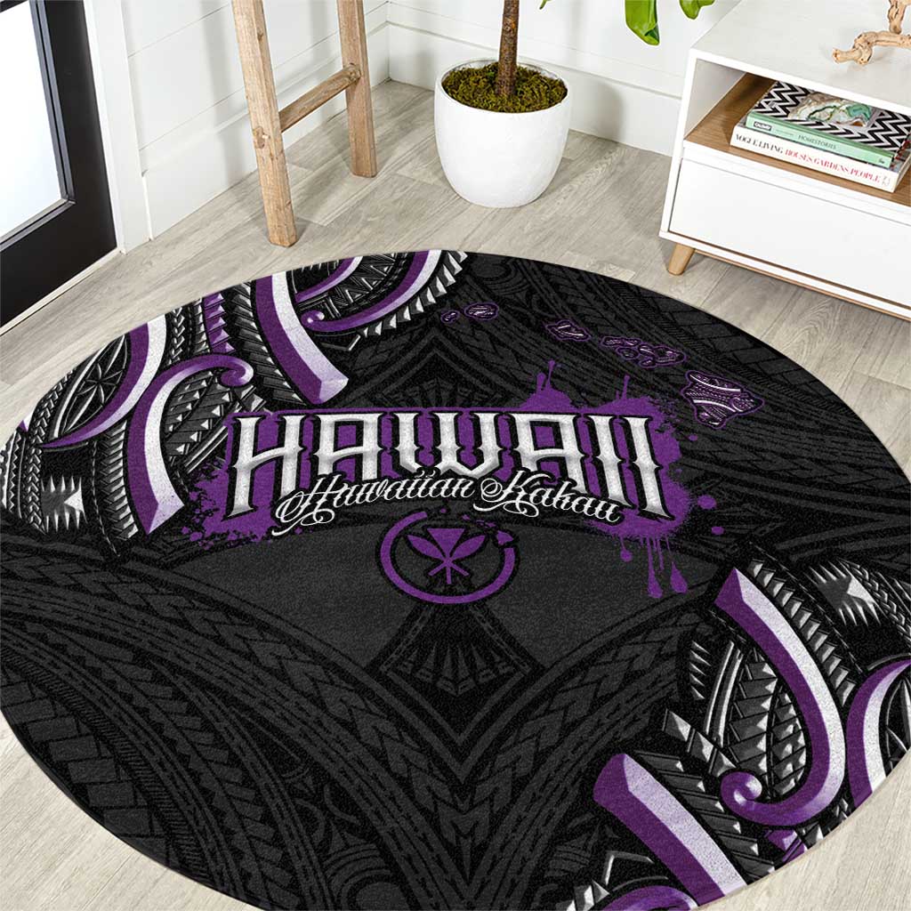 Traditional Art Hawaiian Kakau Tattoos Round Carpet Purple Color - Polynesian Pride