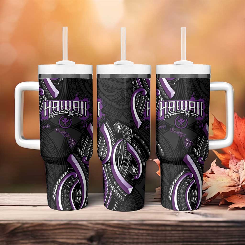 Traditional Art Hawaiian Kakau Tattoos Tumbler With Handle Purple Color - Polynesian Pride