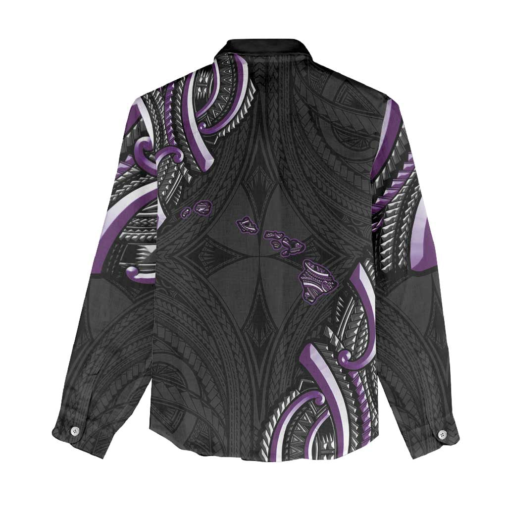 Traditional Art Hawaiian Kakau Tattoos Women Casual Shirt Purple Color - Polynesian Pride