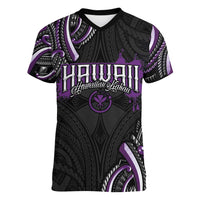 Traditional Art Hawaiian Kakau Tattoos Women V-Neck T-Shirt Purple Color - Polynesian Pride