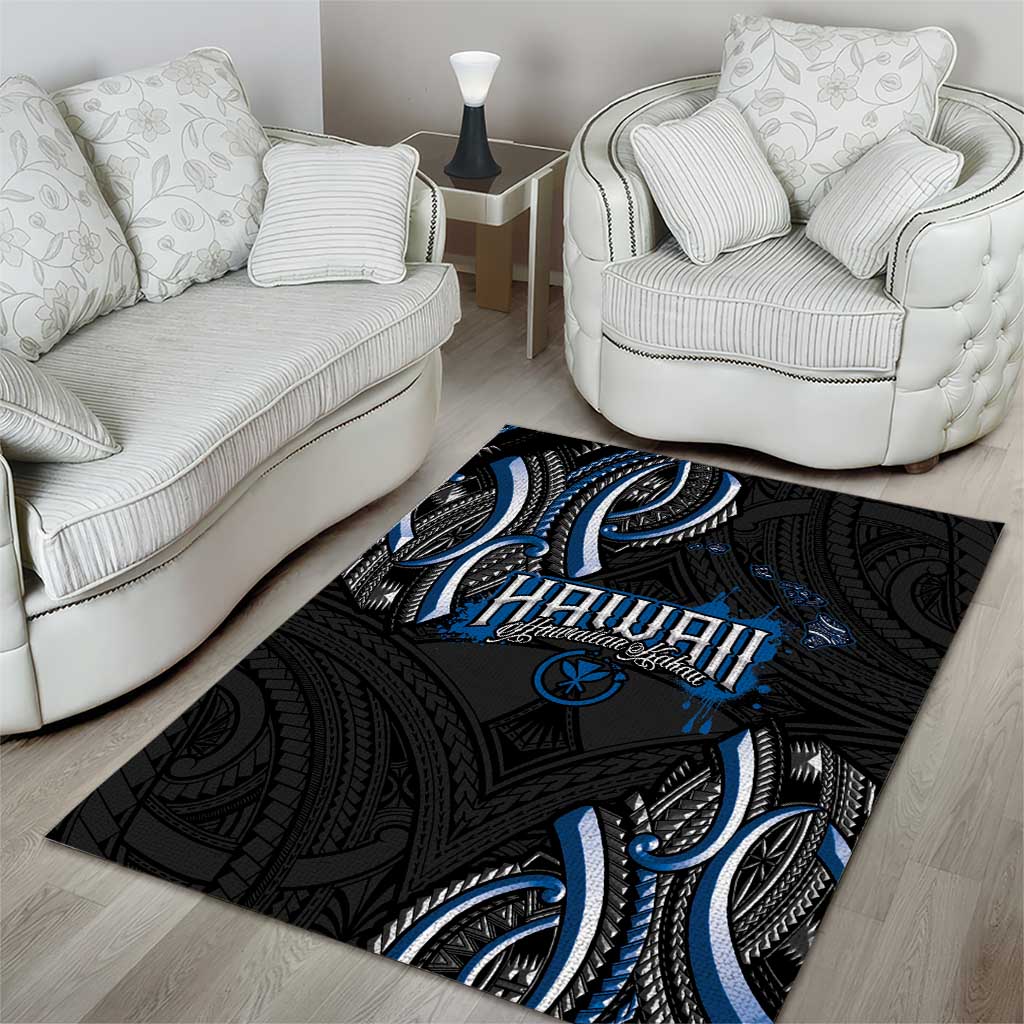 Traditional Art Hawaiian Kakau Tattoos Area Rug Blue Color - Polynesian Pride