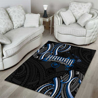 Traditional Art Hawaiian Kakau Tattoos Area Rug Blue Color - Polynesian Pride