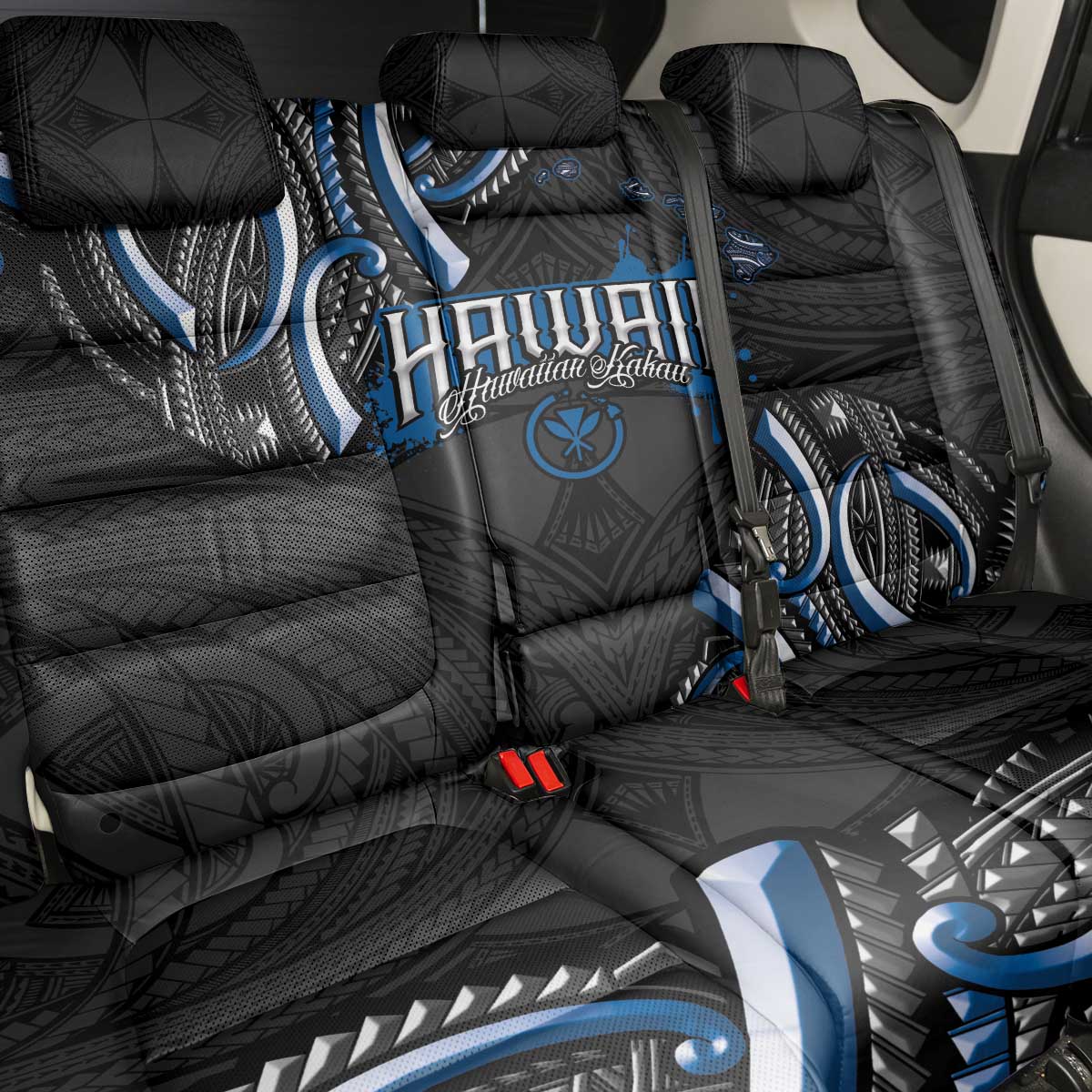 Traditional Art Hawaiian Kakau Tattoos Back Car Seat Cover Blue Color - Polynesian Pride