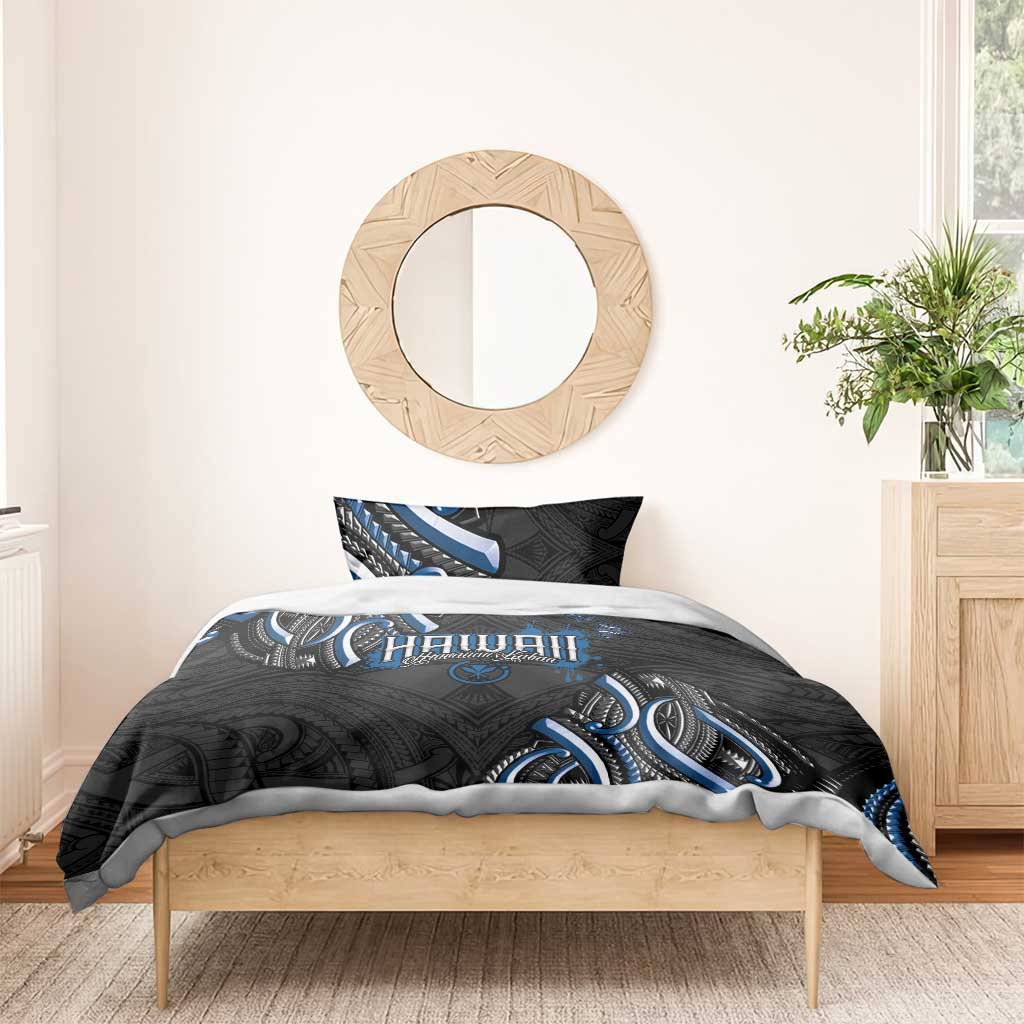 Traditional Art Hawaiian Kakau Tattoos Bedding Set Blue Color - Polynesian Pride