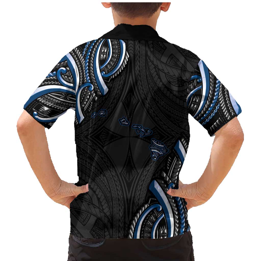 Traditional Art Hawaiian Kakau Tattoos Family Matching Mermaid Dress and Hawaiian Shirt Blue Color LT03 - Polynesian Pride