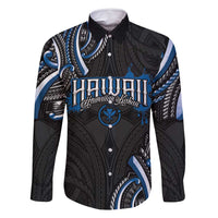 Traditional Art Hawaiian Kakau Tattoos Family Matching Mermaid Dress and Hawaiian Shirt Blue Color LT03 Dad's Shirt - Long Sleeve Blue - Polynesian Pride
