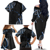 Traditional Art Hawaiian Kakau Tattoos Family Matching Off The Shoulder Long Sleeve Dress and Hawaiian Shirt Blue Color LT03 - Polynesian Pride